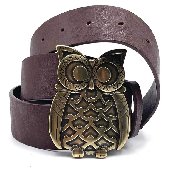 Brass Owl buckle faux leather belt size LARGE - Owls are known for Good Luck !!! main image 5